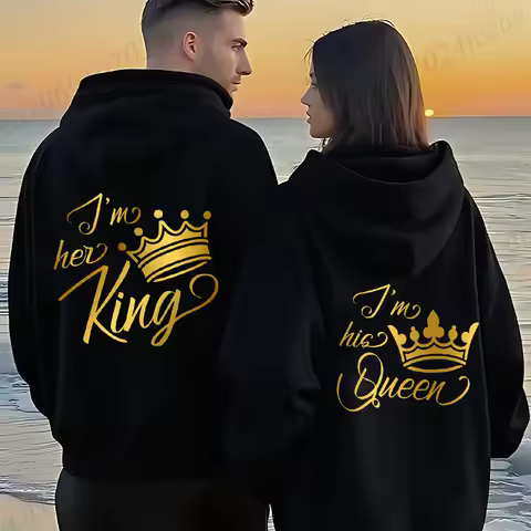 Men's Women Hooded Hoodies Clothing King Queen Hoodie Couple Pullover Sweatshirt His &Her Hoodie Aut