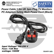 High Quality Safety Mark C13 1.5M / 3M Power Cable UK 3 Pin Power Cord Plug for CCTV, TV Monitor, PC