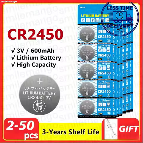 CR2450 Battery 3V Lithium Button Cell 600mAh CR 2450 5029LC LM2450 DL2450 CR2450N BR2450 Cell Coin B