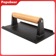 Rectangle Cast Iron Bacon Press with Wood Handle Even-Heat Transfer Healthy Cooking Comfortable Grip