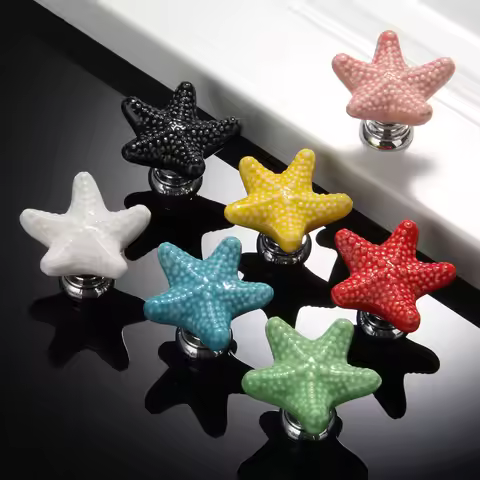 1pc Ceramic Starfish Knob w/screw Granular Texture Handle Colorful Five-Star Pull Drawer Cabinet Kit