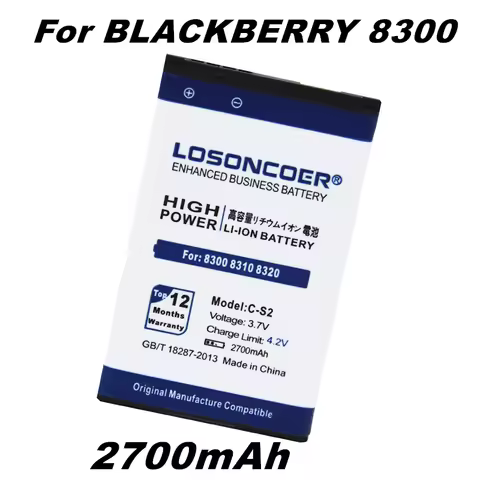 LOSONCOER 2700mAh C-S2 For Blackberry Curve 8300 8310 8320 8330 8520 9300 9330 8530 8700 8703E Batte