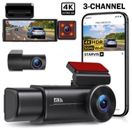 Dash cam 4K UHD WiFi Camera 3Channel Black Box Front inside Rear Video Recorder HDR NightVision
