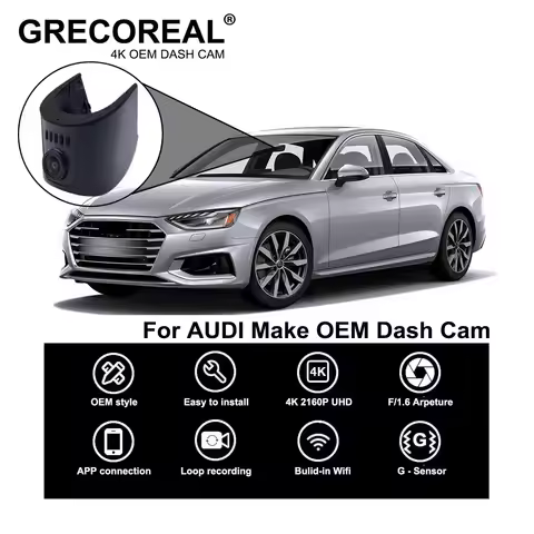 GRECOREAL 4K WiFi Dash Cam Front Rear Dual Camera Dashcam Compatible with Audi A1 A3 A4 A5 A6 A7 A8 