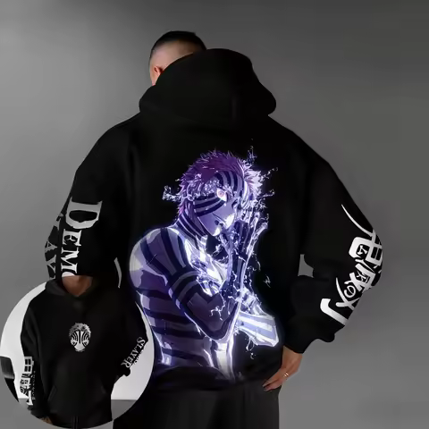 Demon Slayer Men's Hoodie Sweater Akaza Japan Anime Spring Autumn Boys Children's Long-sleeved Paren