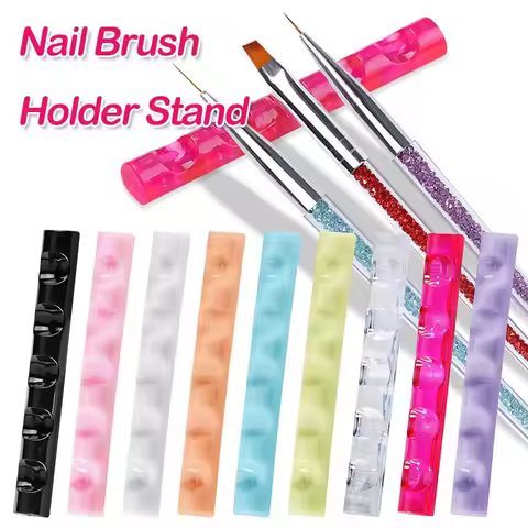 1 Pcs 5 Grids Acrylic Clear Nail Brush Rack Shelf Painting Pen Rest Holder Stand Gel Nail Polish Bru