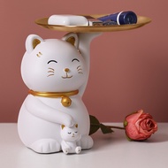 DT59-283 White Lucky Cat Doll Mother And Child Holding A Car Key Tray House Snacks [4] J13-3