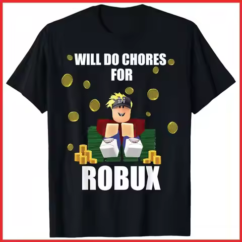 Gamer Will Do Chores For Robux Funny Black Cotton T-Shirt S-5XL
