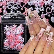 Mixed Sized Hollow Out Pink White Pearl Star Heart Shaped Charms 3D Nail Art Decoration