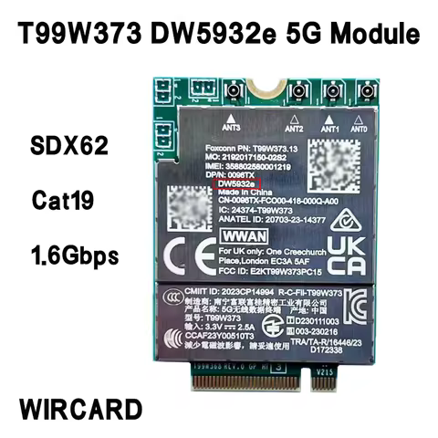 New DW5932e DW5932e-eSIM T99W373 SDX62 Global 5G Modem LTE Cat19 M2 Wireless WWAN For Latitude 7350