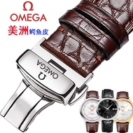 ❤Ready Stock Free Shipping❤Omega Watch Strap Crocodile Leather Genuine Leather Strap Original Butterfly Flying Speedmaster Hippocampus 300 600 Series Men Women Models