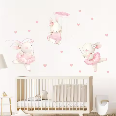1Pc Cartoon Rabbit Dancing Heart Furniture Wall Stickers Children Room Decor Kids Baby Room for Bedr