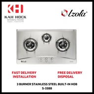 IZOLA S-3388 3 BURNER STAINLESS STEEL BUILT-IN HOB - 1 YEAR MANUFACTURER WARRANTY + FREE DELIVERY