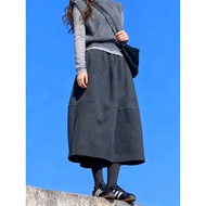 Gray Skirt Deep Winter Korean Woolen Skirt Women's Bud Fat mm Hiding Crotch a-Line Skirt Pear-Shaped