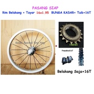 16 x 1.95 BUNGA KASAR(20H) PASANG SIAP rim - rim 16" basikal , tayar 16 x1.95 dan tuib . Terus pasan
