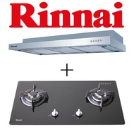 Rinnai RH-S269-SSR Stainless Steel Slimline Hood + RINNAI RB-7302S-GBS 2-BURNER TEMPERED GLASS GAS HOB