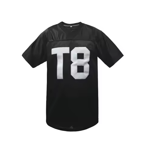 Men's #T8 Retro Black Breathable Mesh Sports Jersey V-Neck Football Jersey Athletic Football Shirt P