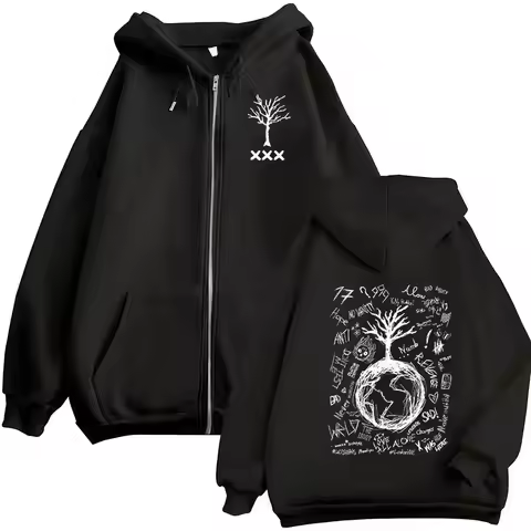 Rapper XXXTentacion Music Album 2026 Print Zipper Hoodie Men Women Casual Fashion Fleece Oversized L