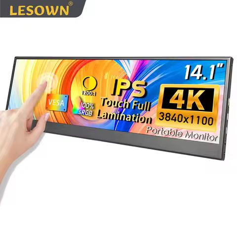 LESOWN 14.1 inch Long Portable Monitor 4K Ultra Wide Touch Screen Capacitive USB C HDMI IPS Laptop P