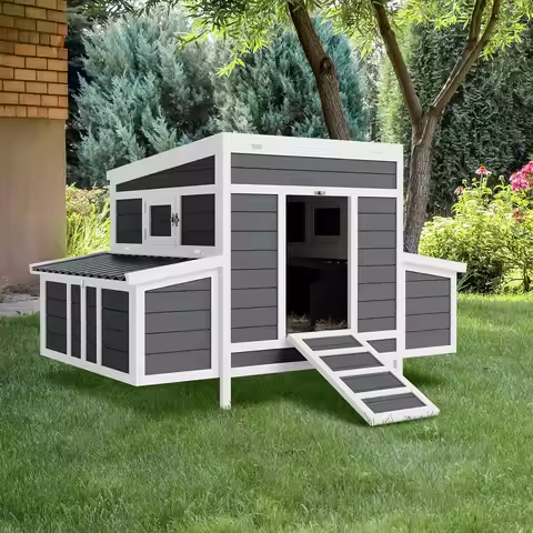 54in Wooden Chicken Coop with 2 Nesting Boxes Ramps & Tray for 4-6 Hens Outdoor Poultry Rabbit Cage 