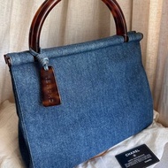 稀有中古包Vintage Chanel 玳瑁手提牛仔藍手提包