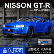 โมเดลรถยนต์นิสสัน GTR R34 สกายไลน์ อัลลอยด์ สเกล 124 ของตกแต่ง ของเล่นเด็กผู้ชาย ของสะสม รถแข่งกีฬา