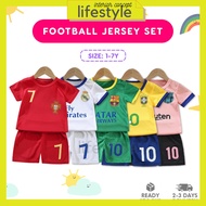 Kids 1-7Y Football Jersey Set Short Sleeve Shirt Sport Pants 2pcs Set | Baju Budak Bola Sepak Kanak-Kanak AM10276