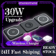 【Ready Stock】30W 3 in 1 Magnetic Wireless Charger Pad Stand For i-Phone 14 13 12 Pro XS X Air-p-ods 