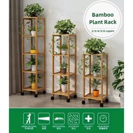 JINSHENG Wooden Plant Rack With Wheels / Multilayer Plant Stand / Floor Flower Pot Stand /Bamboo Flower Pot Rack / Flower Stand /Plant Shelf /Plant Display Rack