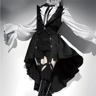 Gothic Fashionable Outfit - Shirt, Dark Lace Shorts, Tailed Vest