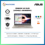 Asus Touch Laptop ZenBook 14X OLED Space Edition UX5401Z-ASKN080WS 14'' 2.8K ( I5-12500H, 8GB, 512GB SSD, Intel, W11, HS )