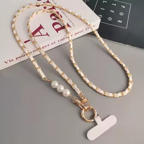 Phone Shoulder Chain Crossbody Pearl Pickup Chain Mobile Phone Lanyard Women Long Pearl Phone Should