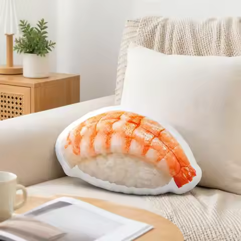 Shrimp Nigiri Sushi Plush Pillow Cushion Japanese Restaurant Chef Funny Stuffed Throw Pillow Home De