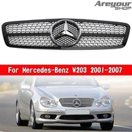 Areyourshop กระจังหน้ารถสไตล์ C63 AMG เพชรดำสำหรับ Mercedes Benz W203 2001-2007 C200/C230/C240/C280/C320/C350/C32 AMG