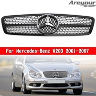 Areyourshop กระจังหน้ารถสไตล์ C63 AMG เพชรดำสำหรับ Mercedes Benz W203 2001-2007 C200/C230/C240/C280/