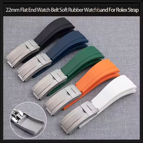 22mm Flat End Watch Belt Soft Rubber Watchband For Rolex Strap For Deepsea Sea-Dweller Sky Dweller T