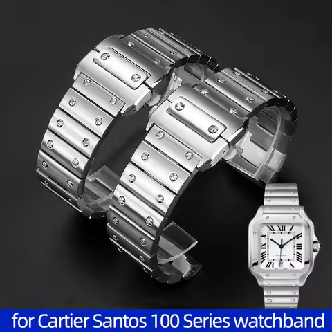Solid stainless steel watch band for Cartier Santos 100 Series men's wristband bracelet 23mm butterf
