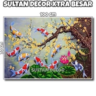 LUKISAN POSTER CETAK IKAN KOI 9 EKOR XTRA BESAR UKURAN 100X50CM 100X70CM 150X100CM 200X100CM 250X100
