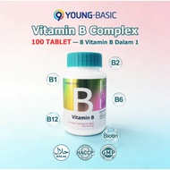 HALAL 9YOUNG-BASIC Vitamin B Complex Energy Support Vitamins B12 B1 B2 B6 Supplement 100 Tablets Red