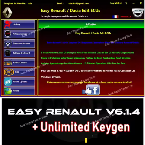 Easy Renault 6.1.4 Key Maker Dacia Edit Ecu for Renault Programmer Clear Crash Airbag Card Keys UCH 