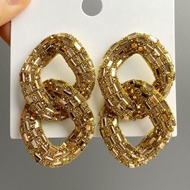 Full Diamond Hollow Earrings Exaggerated Earrings Geometric Chain Earrings Flash Diamond Earrings Fe