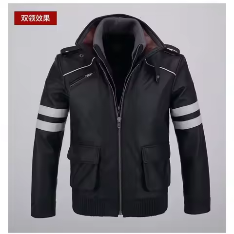 Game Prototype Alex Mercer PU Leather Jacket Winter Coat Double Collars! Halloween Cosplay Costumes 
