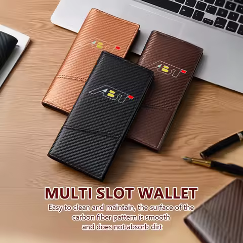 For Audi Business Men Long Wallet Carbon Fiber Leather Car Card Slot Organizer ABT A1 A3 A4 A6 A5 Q5