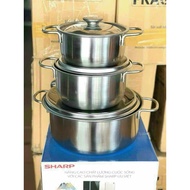 Set Of 3 SHARP Stainless Steel Pots (Can Be Used Induction Hob)