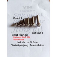 FLANGE BOLT/ THREAD BOLT 8 /M.5 (Length 1.2cm-1.5cm-2cm-2.5cm-3cm-3.5cm-4cm) Stainless 304
