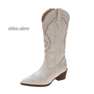 chloe.store WHITE COWBOY BOOTS บูททรงคาวบอย 36-42 สีขาวครีม