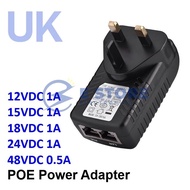 UK Plug POE Injector Power Supply Over Ethernet Adapter - 12VDC 1A / 15VDC 1A / 18VDC 1A / 24VDC 1A 
