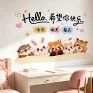 Healing Series Happy Text Animal Wall Stickers Girl Heart Bedroom Wall Decoration Waterproof Removab