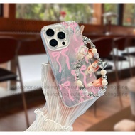 [case+bracelet]Cute pink butterfly ribbon Casing REALME c51 50pro 7ic20 20 c55 20pro 10 7 c20ac21yc2