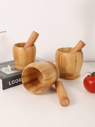 1 ชุดไม้ Mortar และ Pestle ไม้ไผ่ Guacamole ชามเปลือกกระเทียมปูนพริกไทยกด Mincer เครื่องบด Chopper C